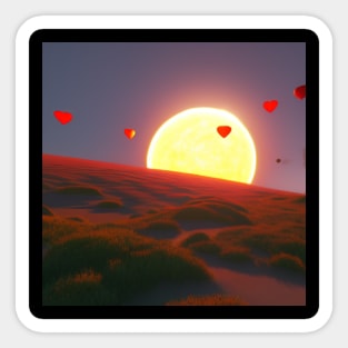 Valentine Wall Art - Hearts across the sun - Unique Valentine Fantasy Planet Landsape - Photo print, canvas, artboard print, Canvas Print and T shirt Sticker